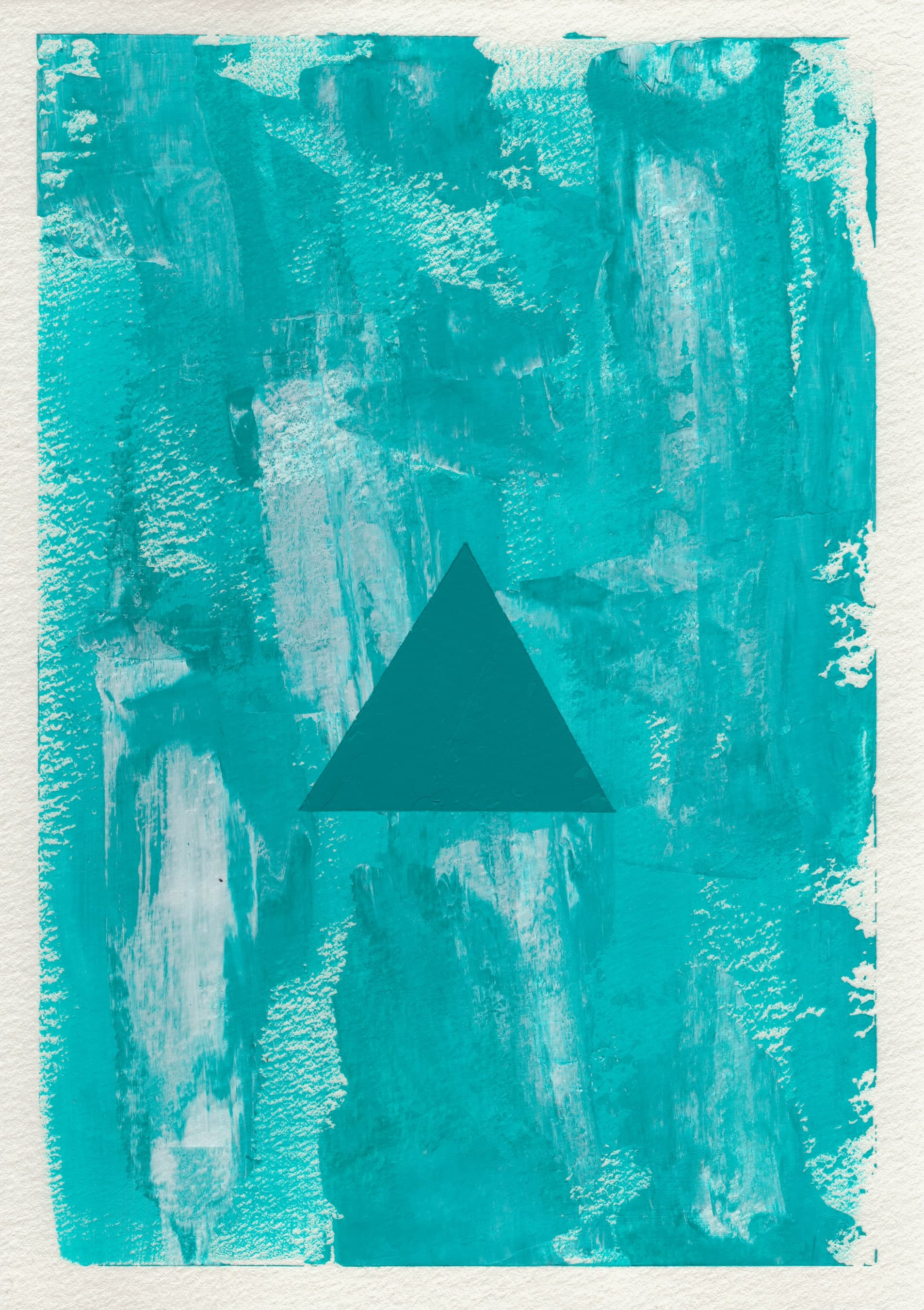 Pensamiento 02-A — a teal triangle pointing up over turquoise strokes