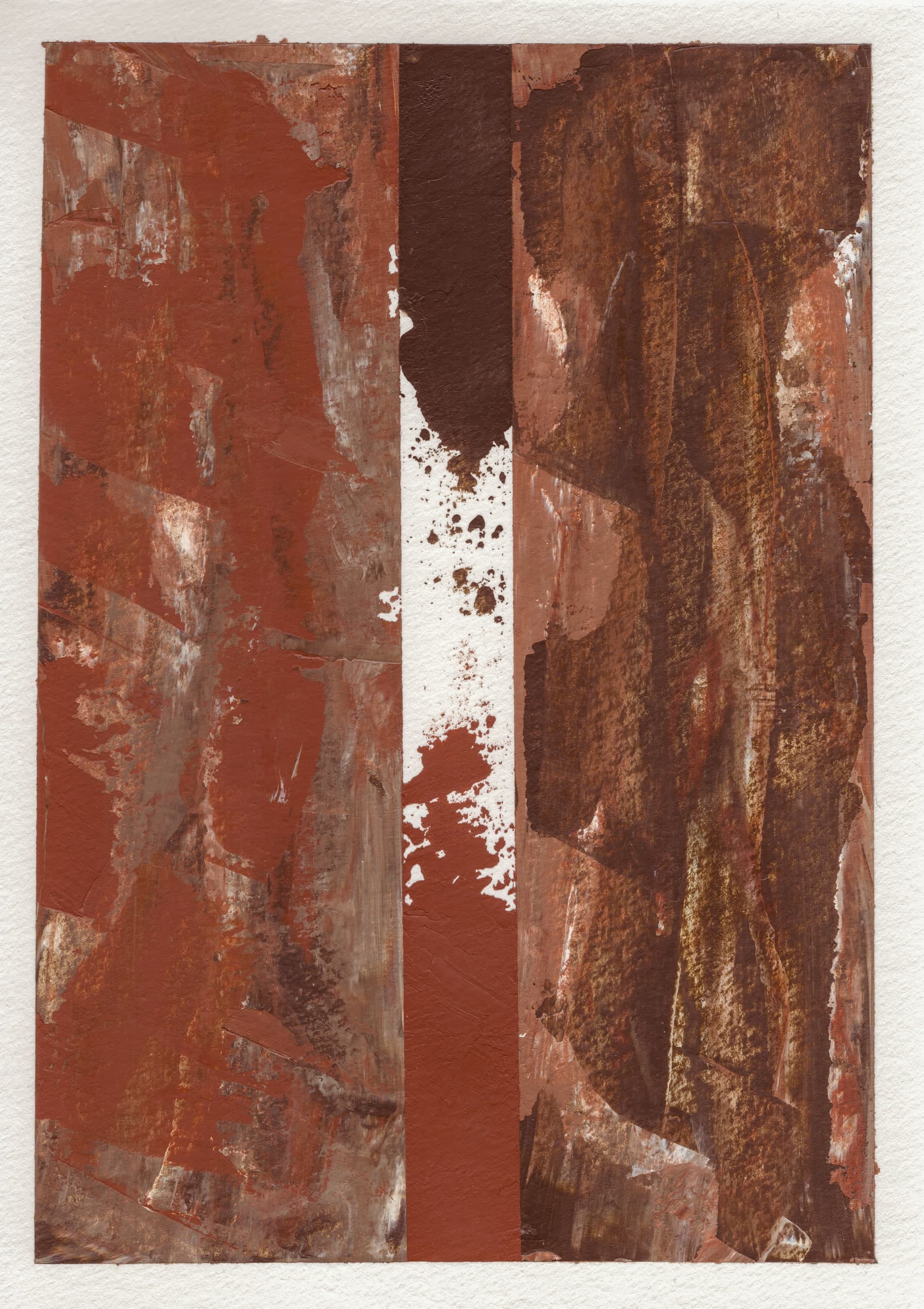 Pensamiento 04-A — columns of brown scraped down the sheet, split by a white band