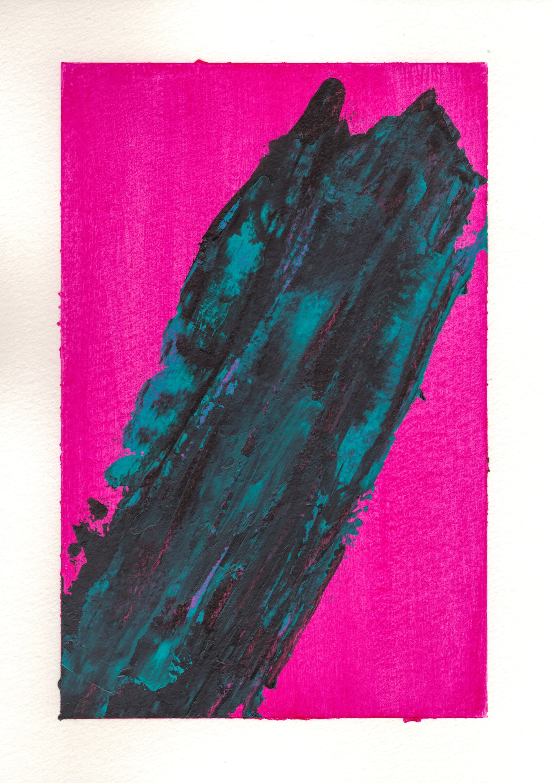 Pensamiento 06 — a black and turquoise mass rising across a magenta ground