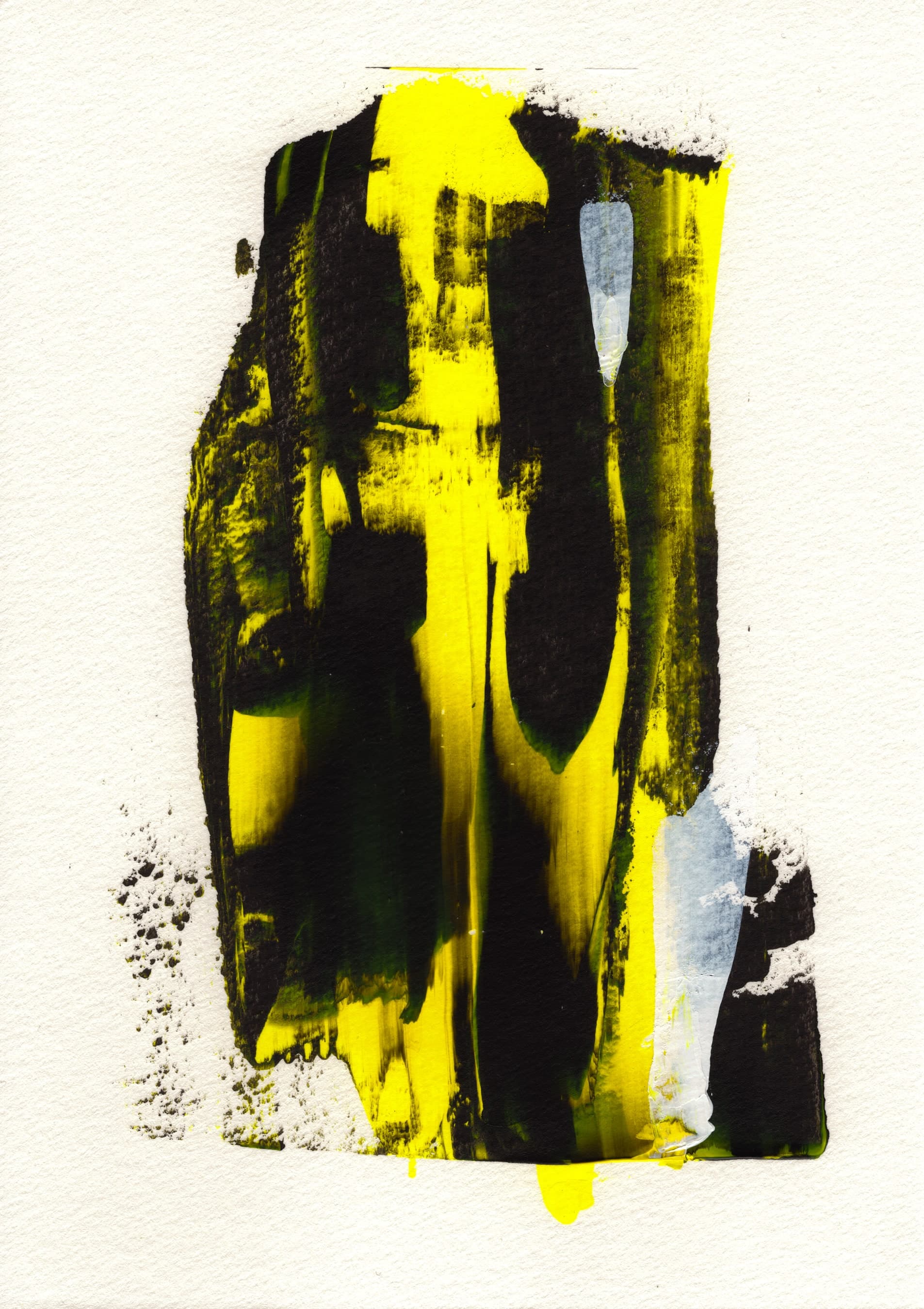 Pensamiento 07 — black and yellow strokes pulled down the sheet, with a touch of white