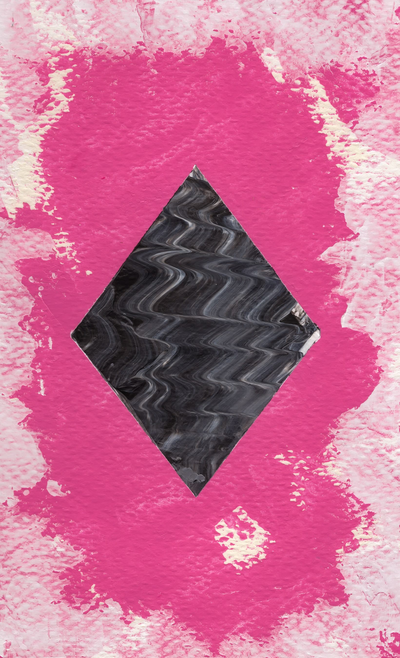 Pensamiento 17 — a black and white marbled diamond on a pink ground
