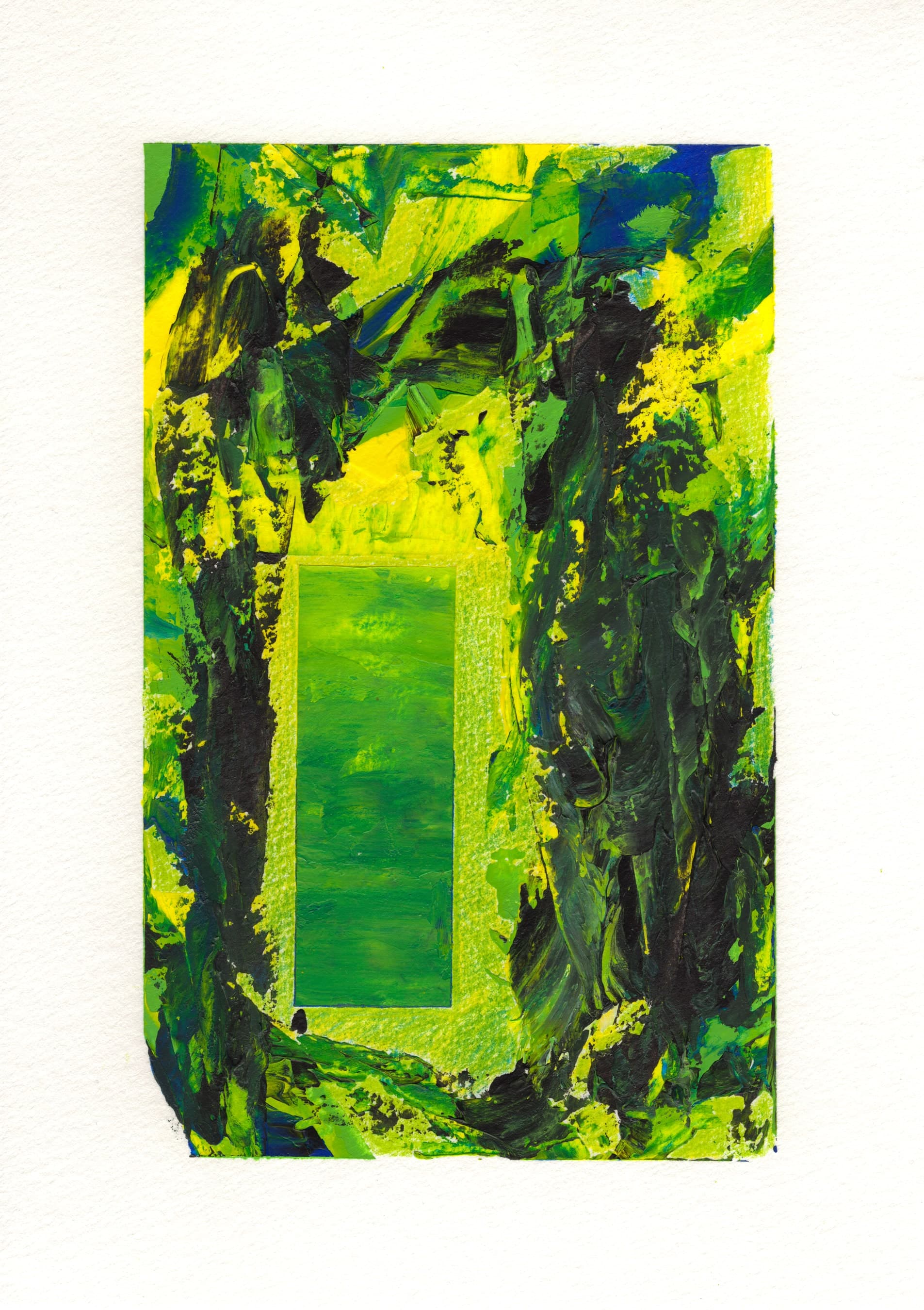 Pensamiento 18 — a yellow-green block standing in a field of dark green