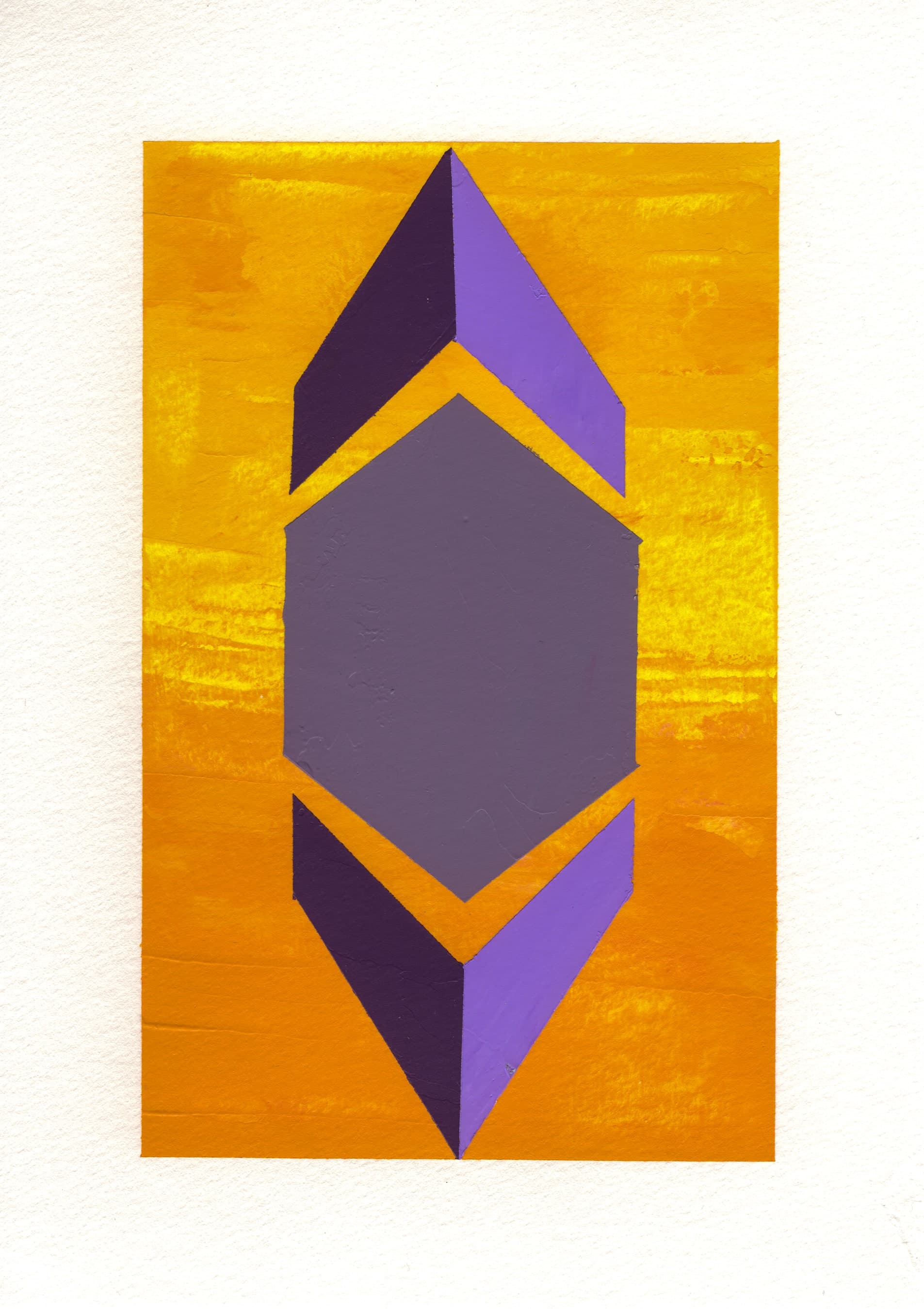 Pensamiento 24 — violet and dark grey volumes stacked on an orange ground