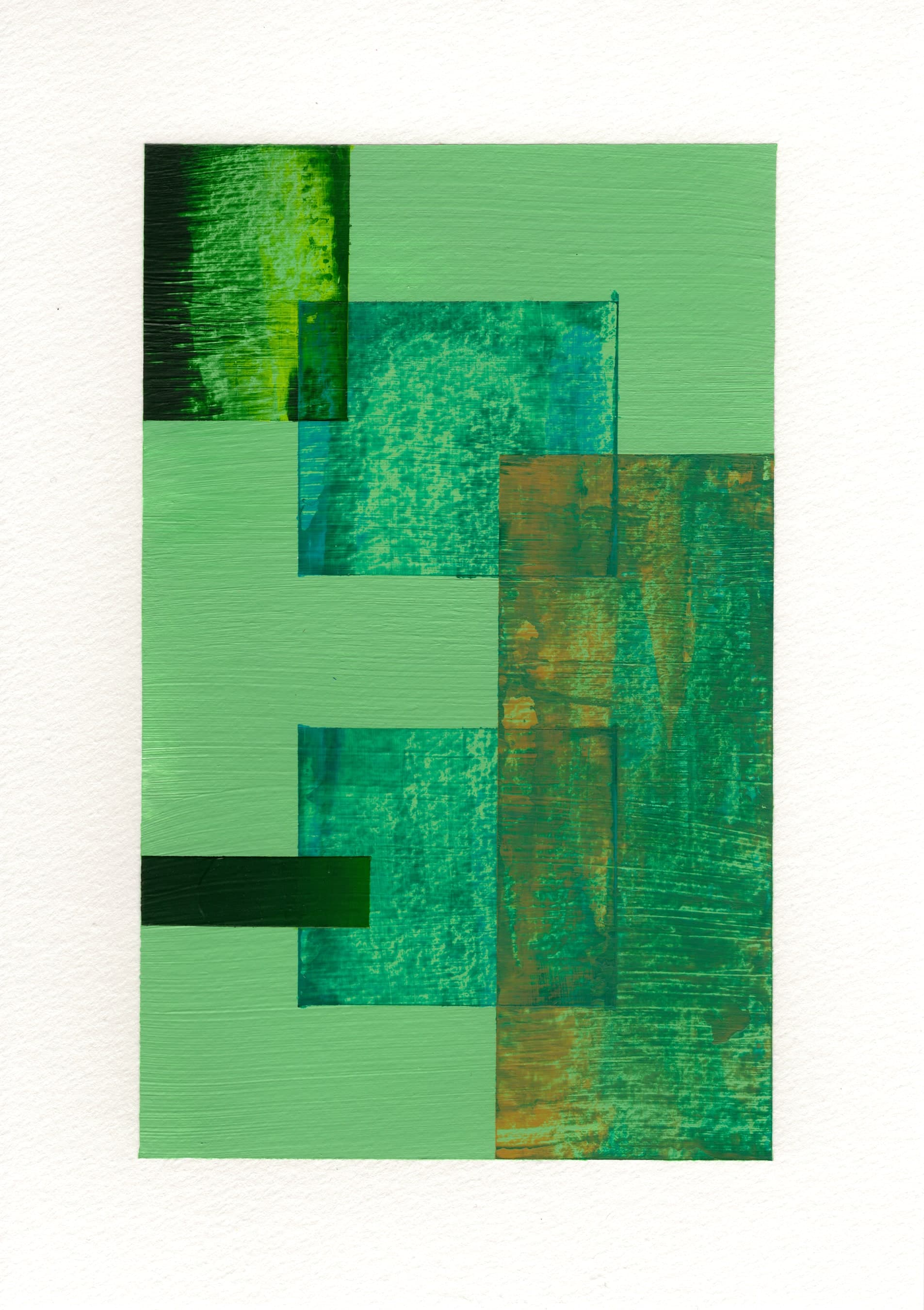 Pensamiento 31 — overlapping teal and green rectangles over a pale green ground, with a dark green block at the corner
